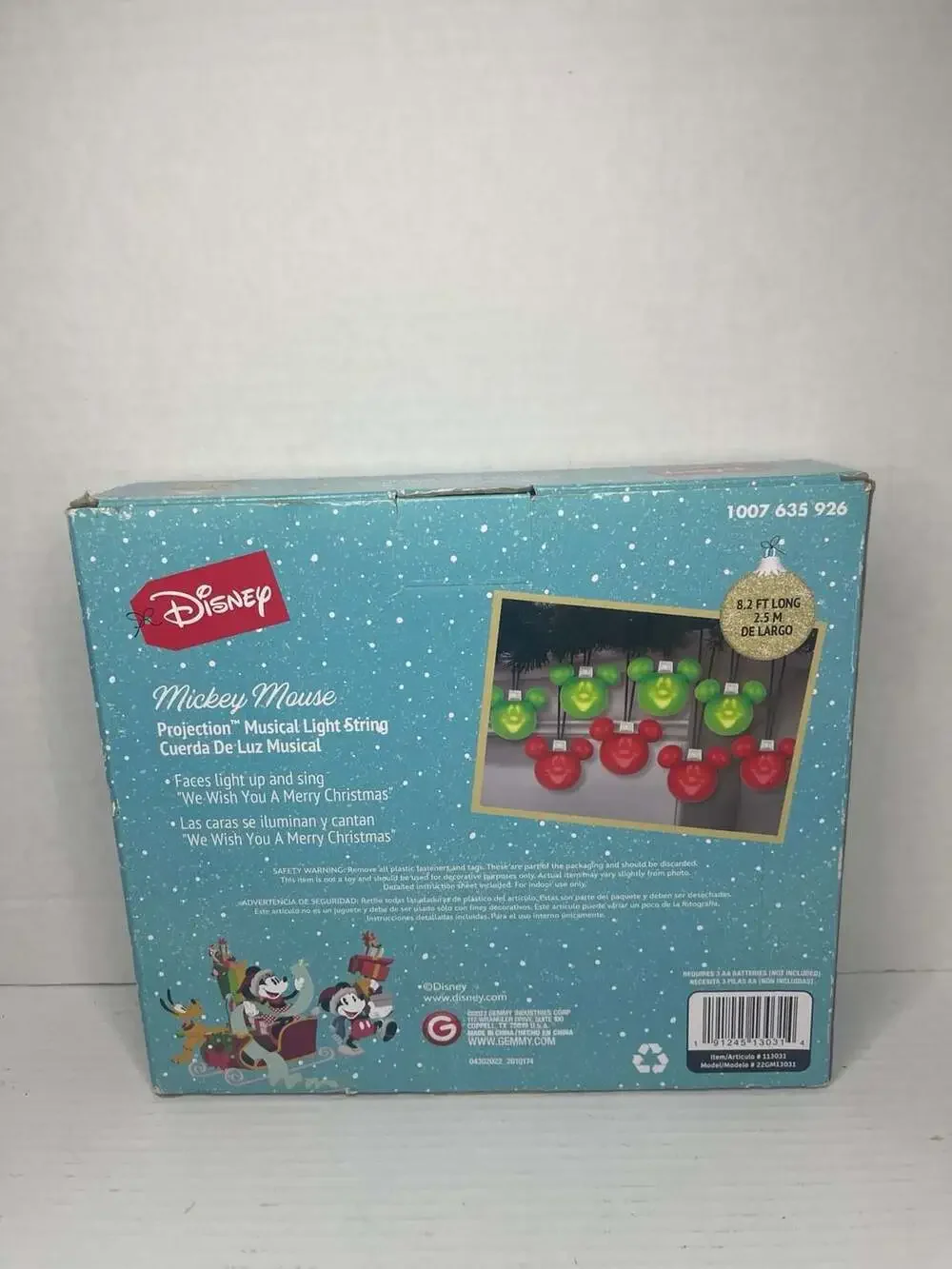 Disney Mickey Mouse Projection Musical Light String 8 Count 8.2ft Christmas Deco